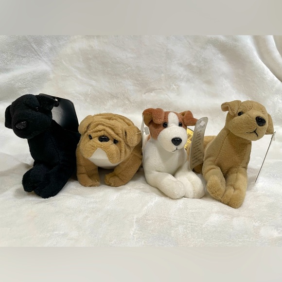 1997 STUFFINS Inc. 4pcs Dog Plush Labrador/Bulldog/Jack Russel/Golden Retriever - Picture 1 of 16